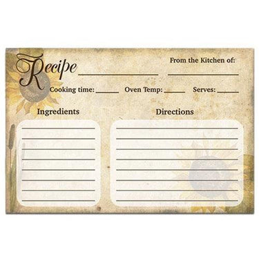 24 Pkg Sunflower Recipe Cards - The Fox Decor